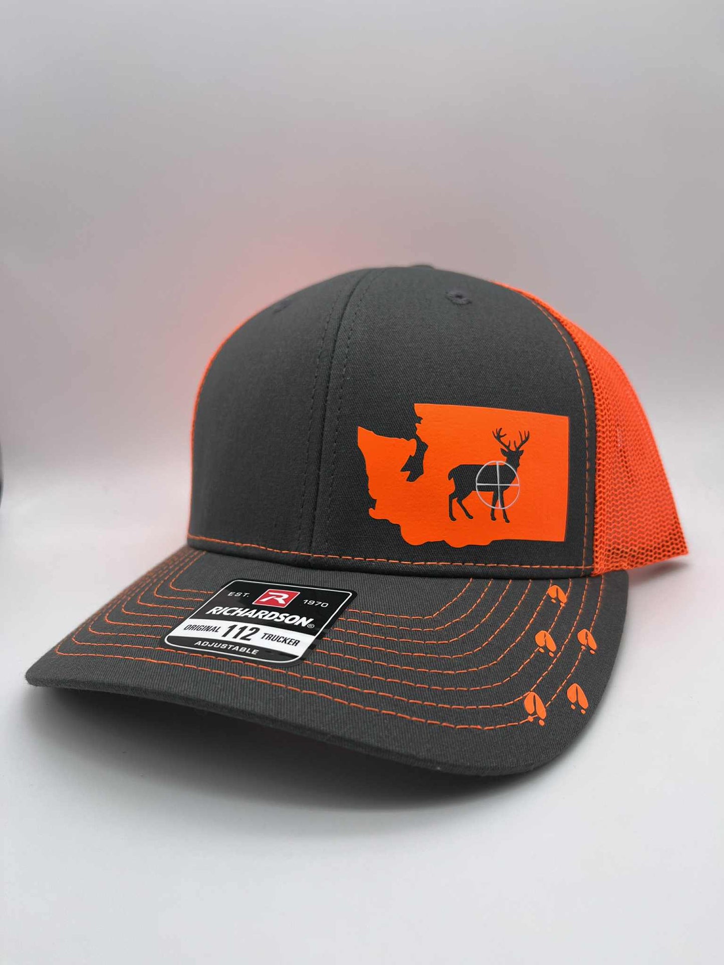 Custom Deer Hunting Hat – Any State Whitetail Buck Snapback Hat – Blaze Orange Hunting Cap – Richardson 112 Trucker