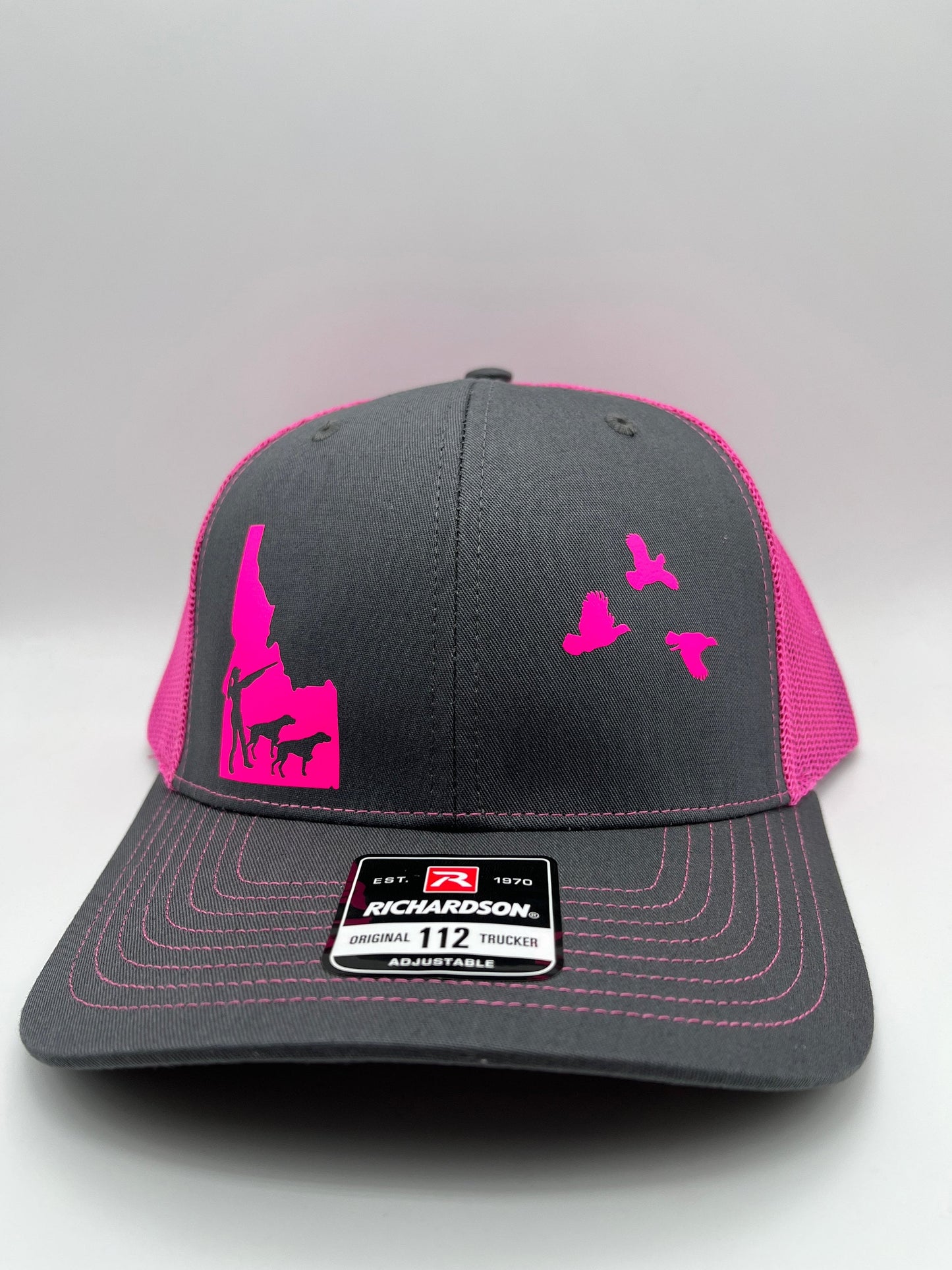 Any State Chukar Hunter with Dog Charcoal/Neon Orange or Charcoal/Neon Pink Snap Back Hat or Charcoal/Neon Yellow or Full Blaze Orange