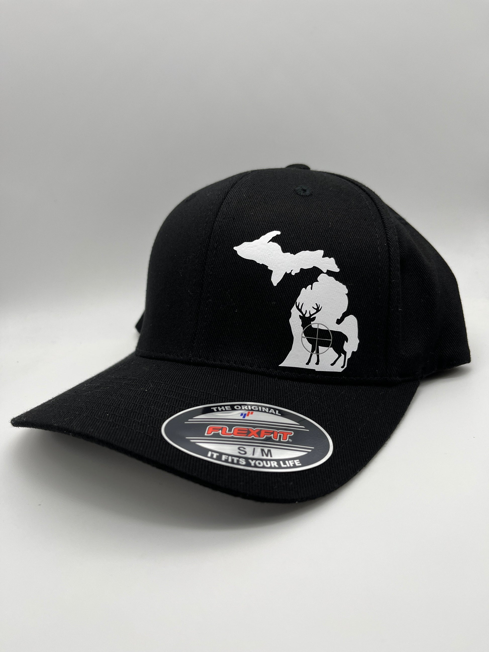 Any State Deer Hunting Firearm Black Fitted Flexfit Hat in 3 Sizes