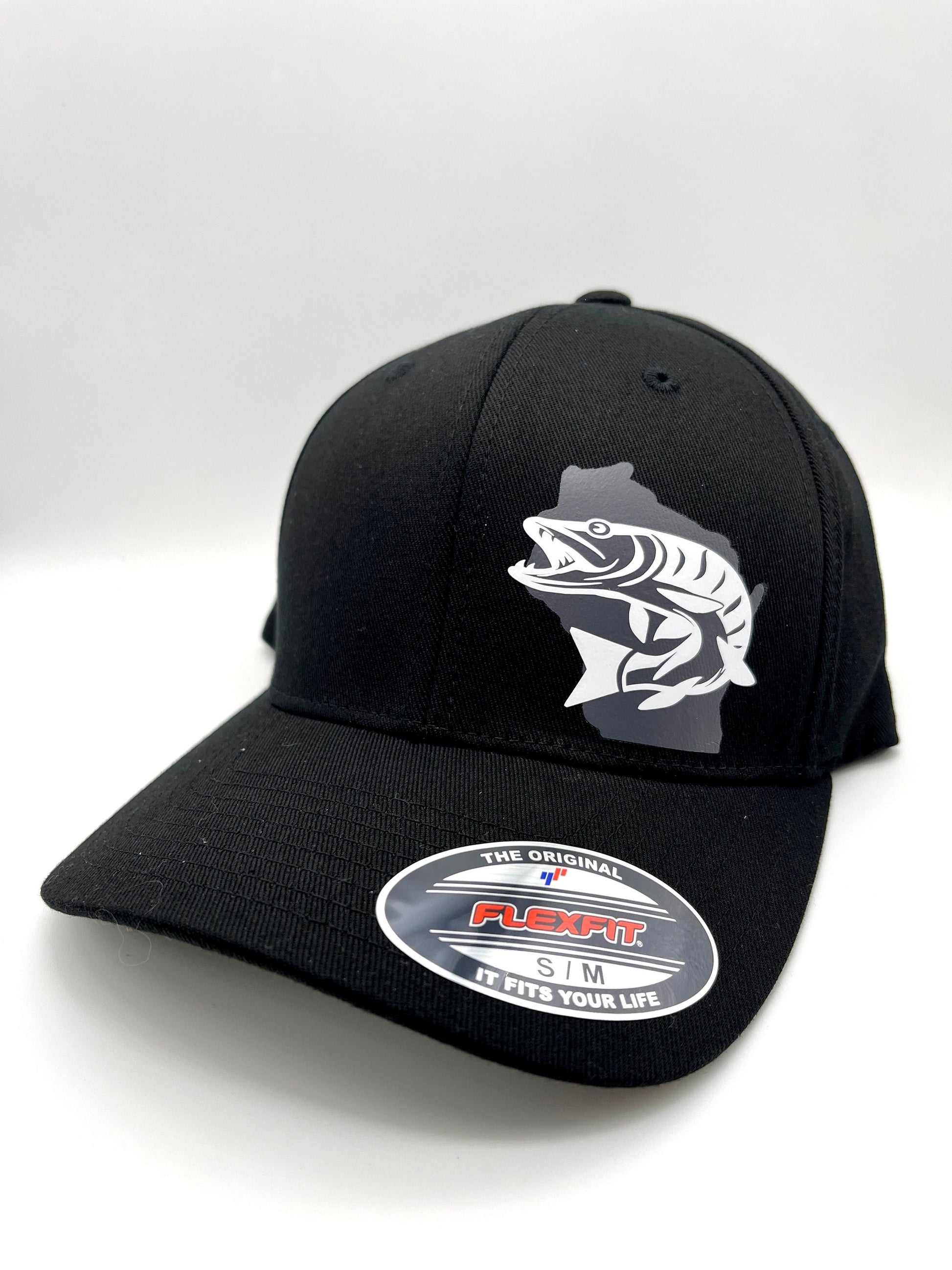 Musky Fishing Black Flexfit Fitted Hat in 3 sizes| Muskie | Fish |