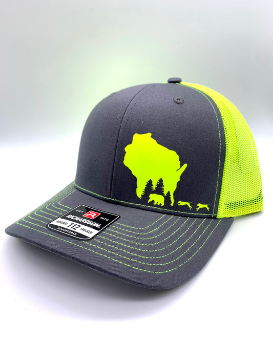 ANY STATE Bear Hunting With Hounds Charcoal/Neon (Multiple Colors) Snap back Hat