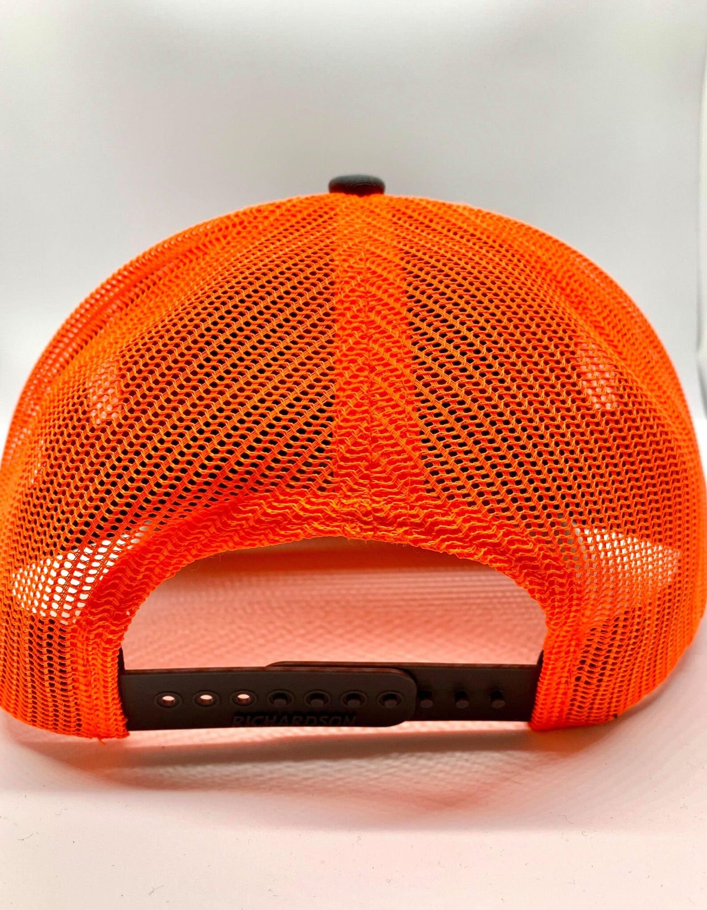 Fox Trapping Snap Back Adjustable Richardson Charcoal and Neon Orange Mesh Hat