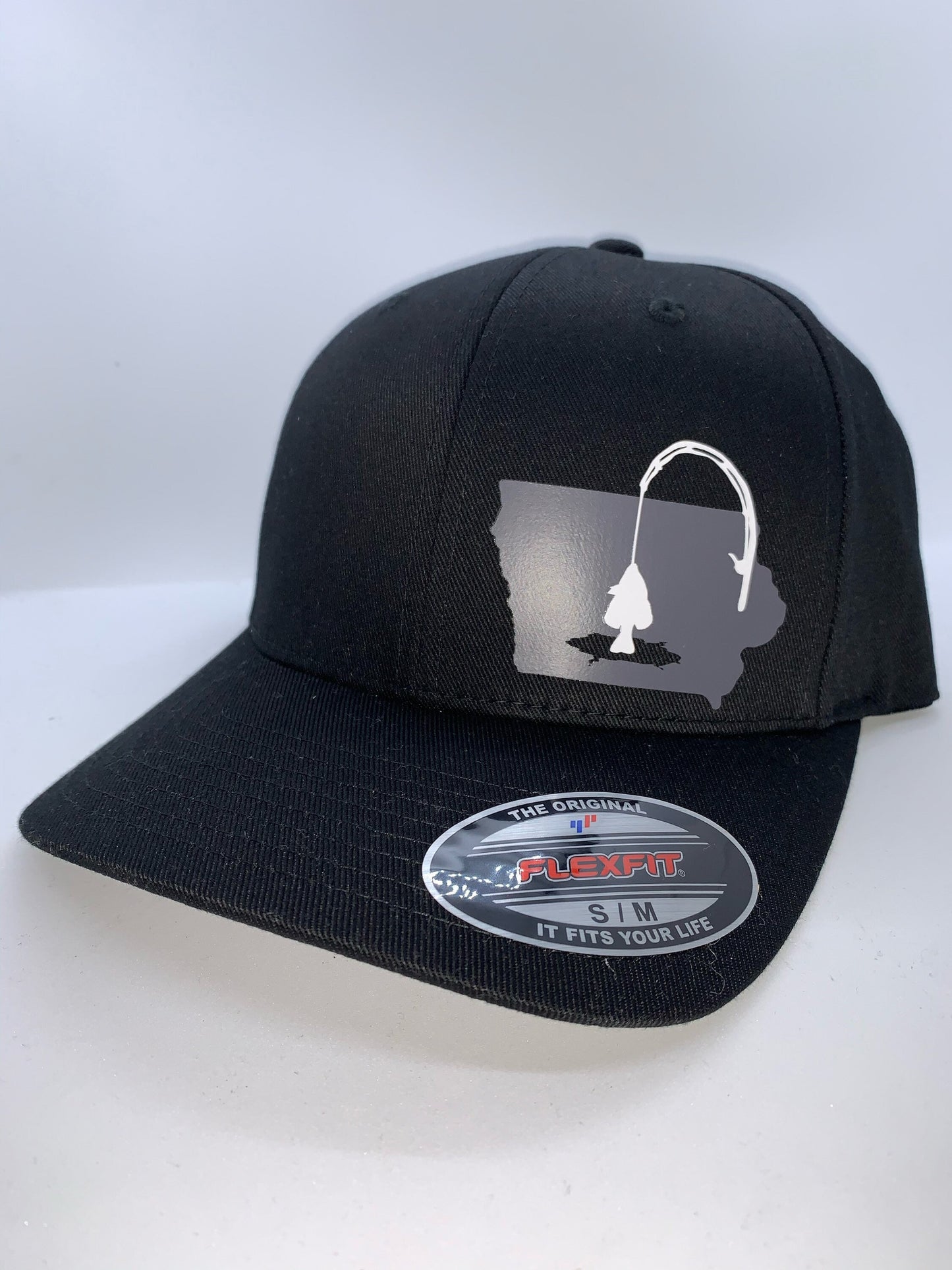 Any State Ice Fishing Black Flexfit Fitted Hat in Multiple Sizes