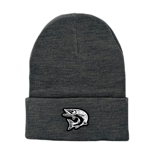 Northern Pike Dark Gray Winter Cuffed Knit Hat | Fish | Fishing | Beanie |