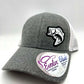 Women’s Fishing High Ponytail SnapBack Hat in Heather Gray and white | Walleye | Crappie | Large Mouth Bass | Catfish | Sturgeon |