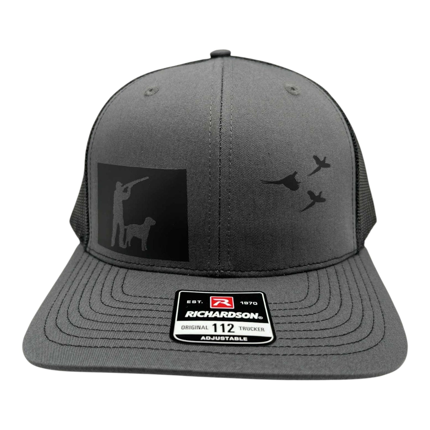 Wyoming pheasant hunting hat with lab on Richardson charcoal and black 
