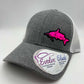 Women’s Fishing High Ponytail SnapBack Hat in Heather Gray and white | Walleye | Crappie | Large Mouth Bass | Catfish | Sturgeon |