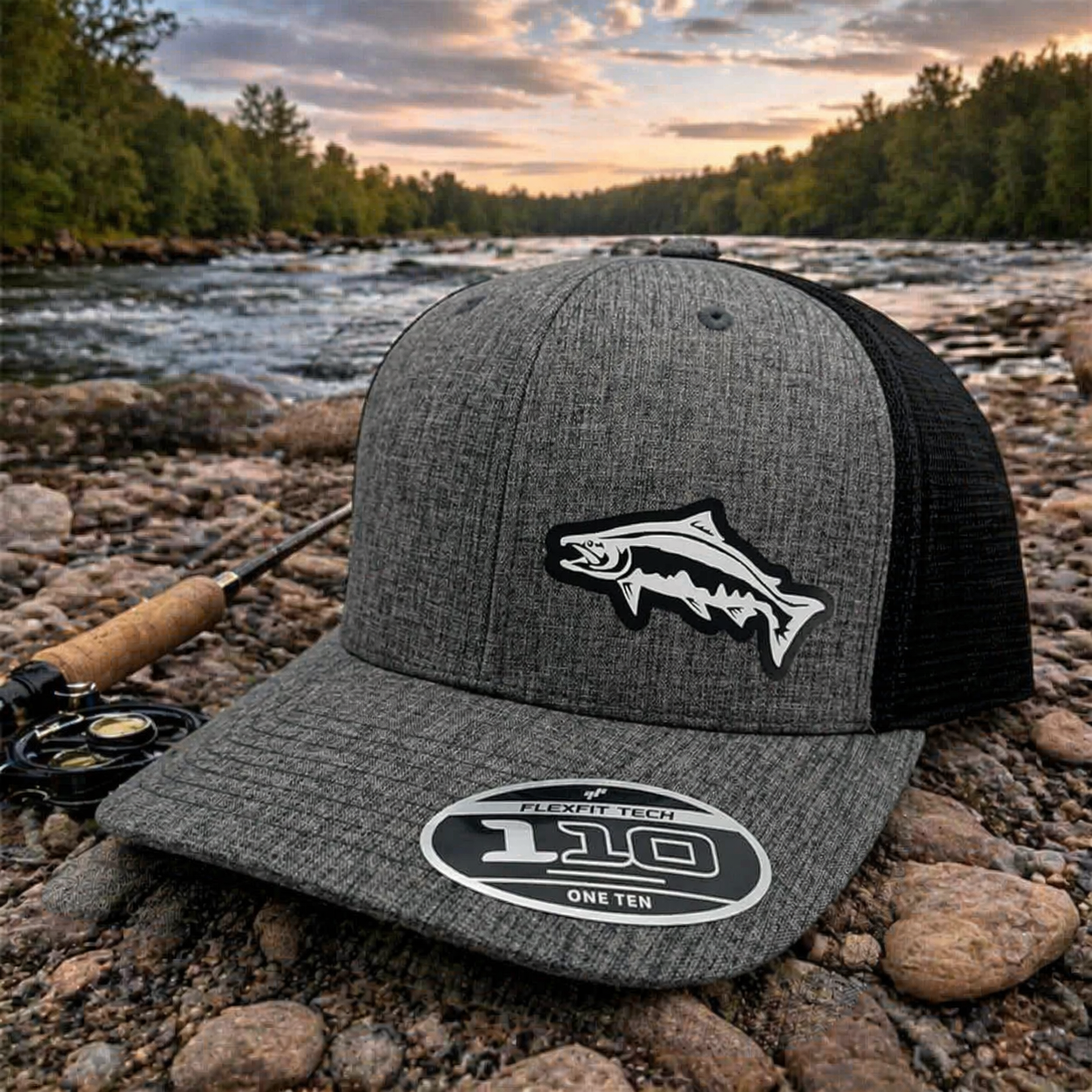 Salmon Fishing Hat – Custom State Snapback Trucker Cap – Adjustable Richardson 112 / Flexfit 110 Fishing Hat