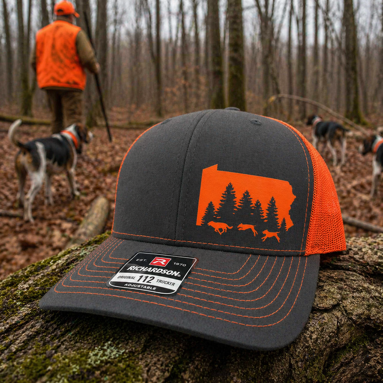 Hound Hunting Hat | Custom State & Animal Trucker Hat | Choose Hat & Design Color | Richardson 112 & Flexfit 110
