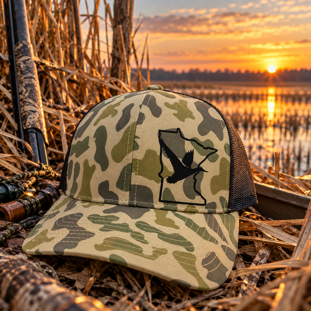 Custom State Duck Hunting Hat | Old School Duck Camo Snapback