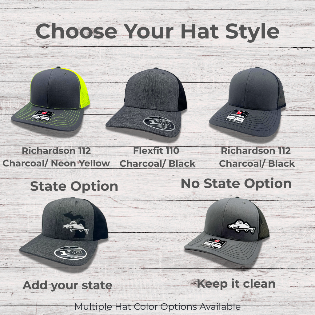 Custom Walleye Fishing Snapback Trucker Hat- Choose Your State and Color
