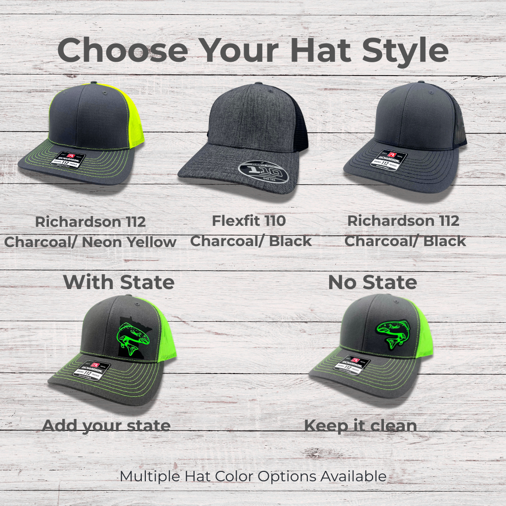 Trout Fishing Hat – Custom State Snapback Trucker Cap – Adjustable Richardson 112 / Flexfit 110