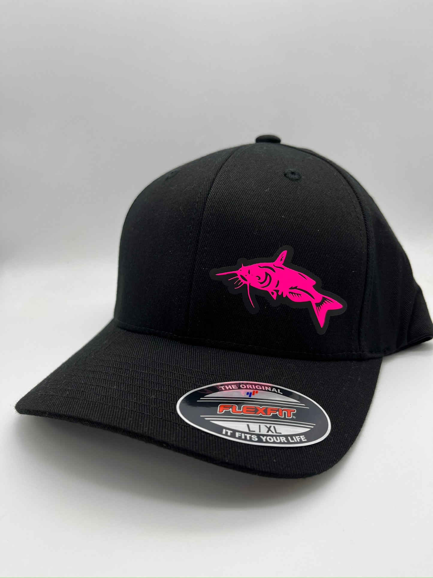 Catfish Fishing Black Flexfit Fitted Hat in Multiple sizes