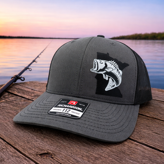 Largemouth Bass Fishing Snapback Hat – Custom State | Adjustable Trucker Cap | Choose Hat & Fish Color