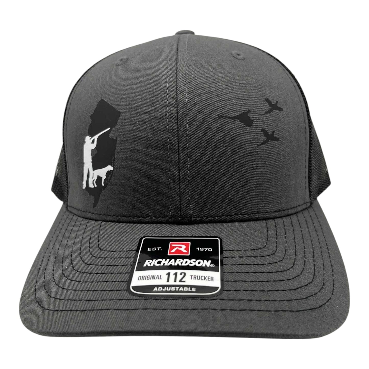 New Jersey pheasant hunting hat with german shorthair on charcoal and black richardson