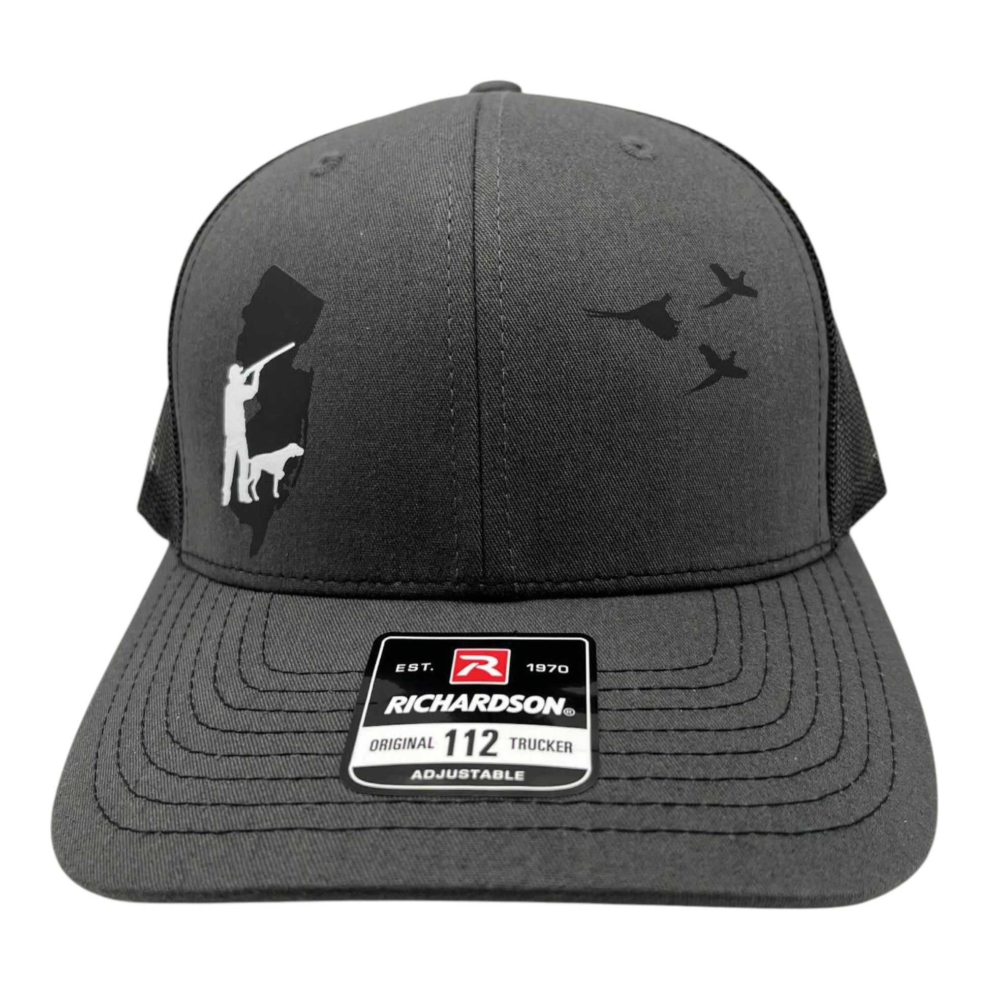New Jersey pheasant hunting hat with german shorthair on charcoal and black richardson