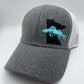Women’s Fishing High Ponytail SnapBack Hat in Heather Gray and white | Walleye | Crappie | Large Mouth Bass | Catfish | Sturgeon |