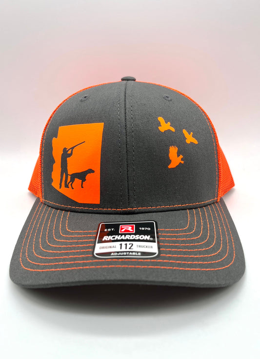 Any State Quail Hunter with Dog Snap Back Adjustable Hat in Multiple Hat Color Options