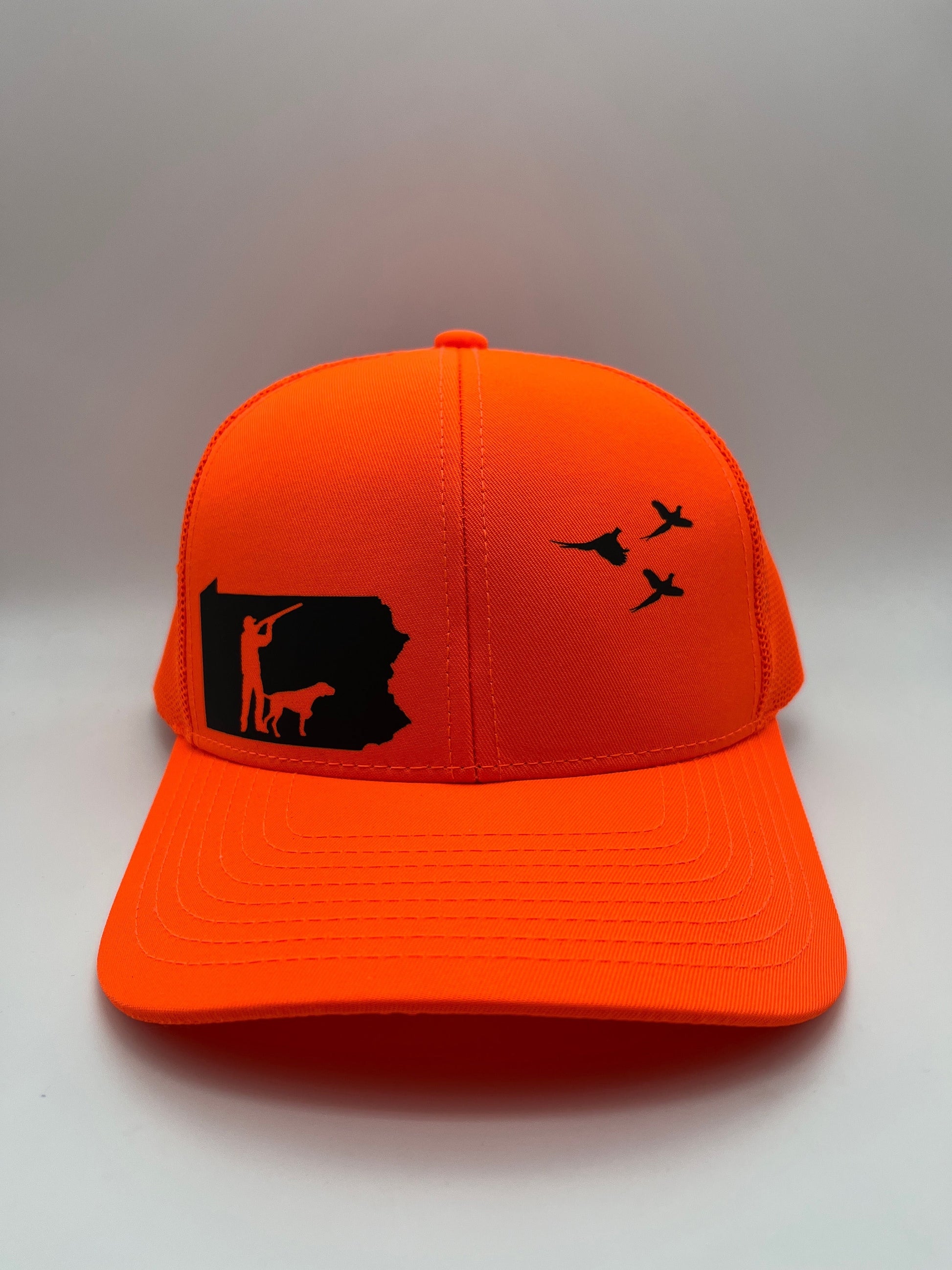 Any State Pheasant Hunter with Dog Charcoal/Neon Orange or Charcoal/Neon Pink Snap Back Hat or Charcoal/Neon Yellow or Full Blaze Orange