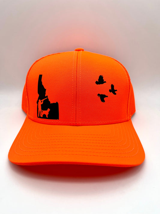 Any State Chukar Hunter with Dog Charcoal/Neon Orange or Charcoal/Neon Pink Snap Back Hat or Charcoal/Neon Yellow or Full Blaze Orange