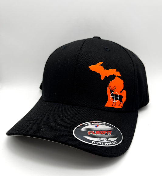 Any State Deer Hunting Firearm Black Fitted Flexfit Hat in 3 Sizes