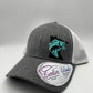Women’s Fishing High Ponytail SnapBack Hat in Heather Gray and white | Walleye | Crappie | Large Mouth Bass | Catfish | Sturgeon |
