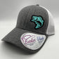 Women’s Fishing High Ponytail SnapBack Hat in Heather Gray and white | Walleye | Crappie | Large Mouth Bass | Catfish | Sturgeon |