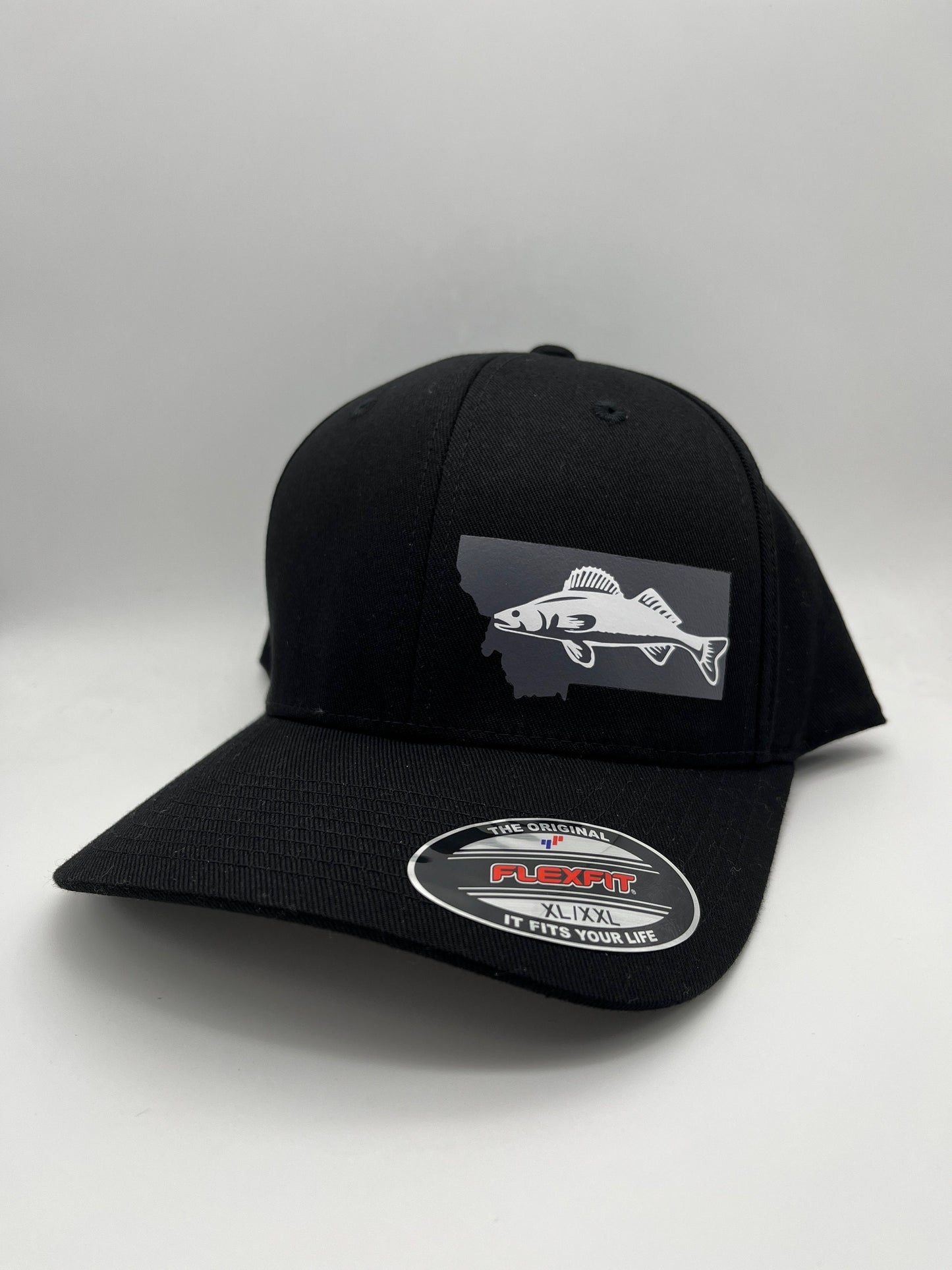 Walleye Flexfit Fitted Black Hat in Three Sizes