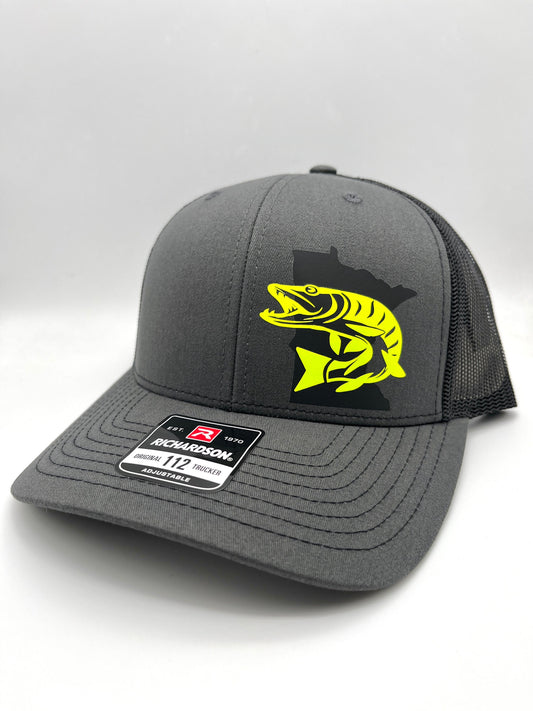 Musky Fishing SnapBack Adjustable Hat with multiple hat color options