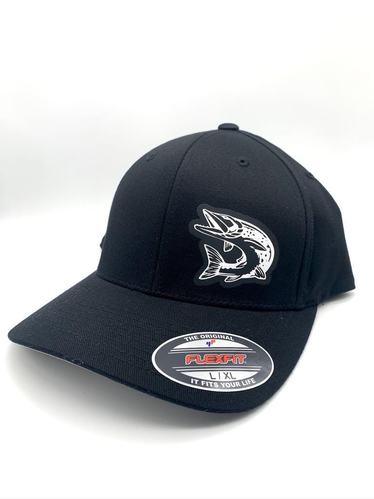 Northern Pike Flexfit Fitted Black Hat in Three Sizes