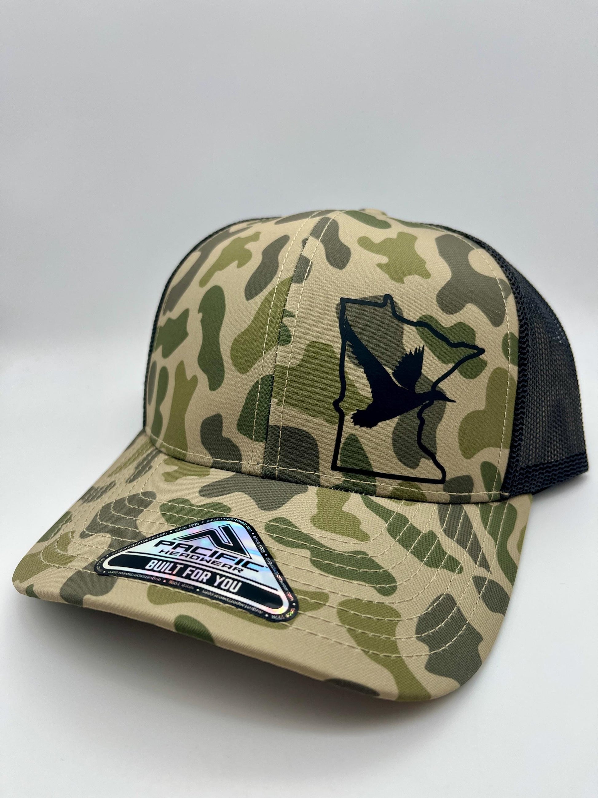 Duck Flying Through State SnapBack Adjustable Hat | Mesh Back | Old School Duck Camo |