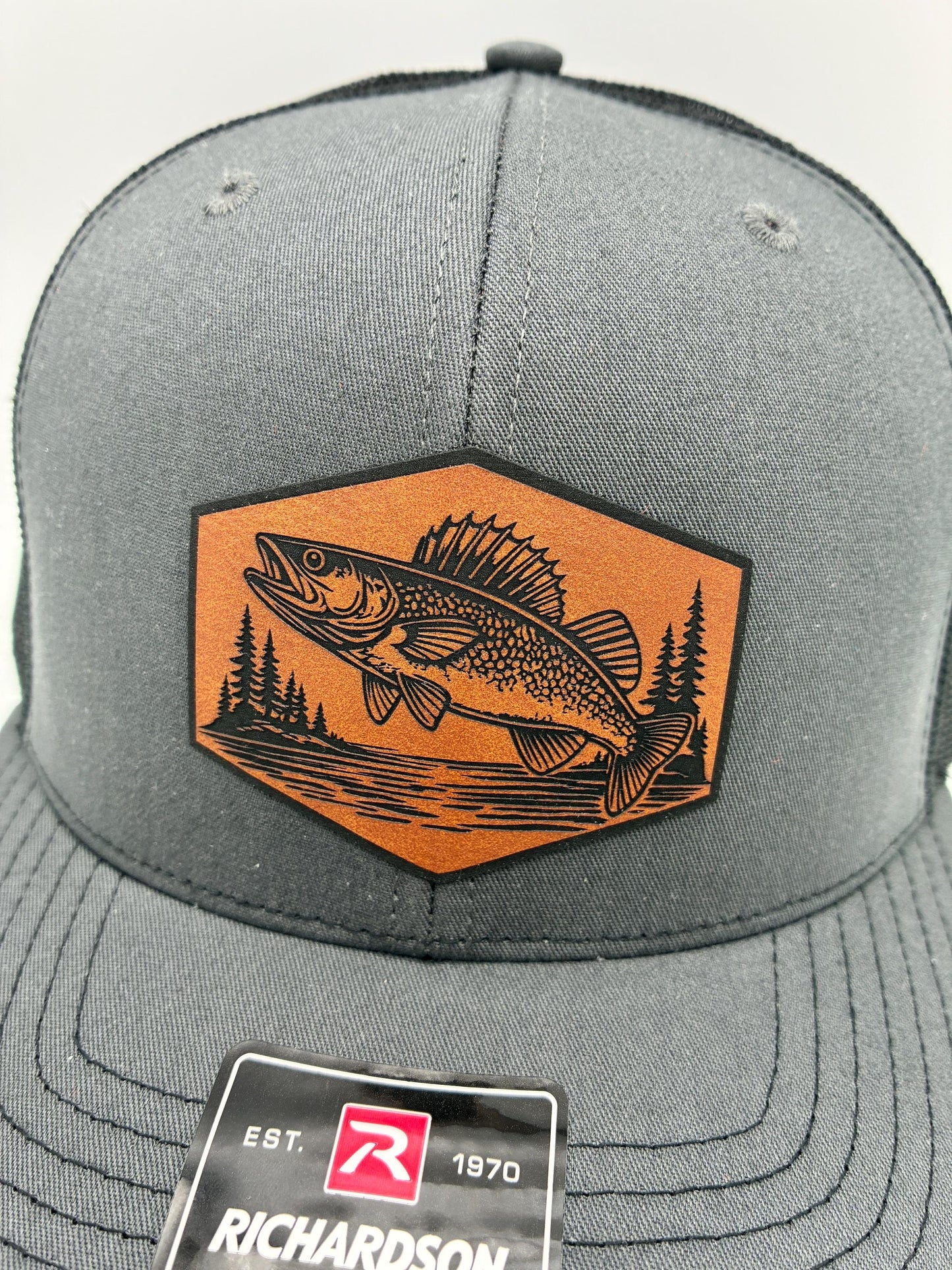 Walleye Fishing Hat with Engraved Patch | Richardson 112 & Flexfit 110 Snapback Hat