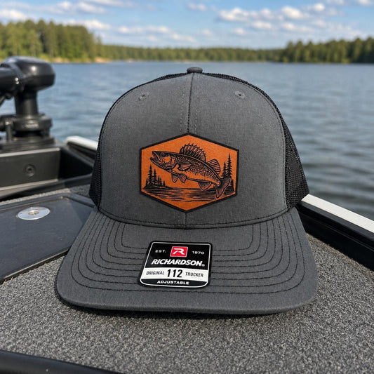 Walleye Fishing Hat with Engraved Patch | Richardson 112 & Flexfit 110 Snapback Hat
