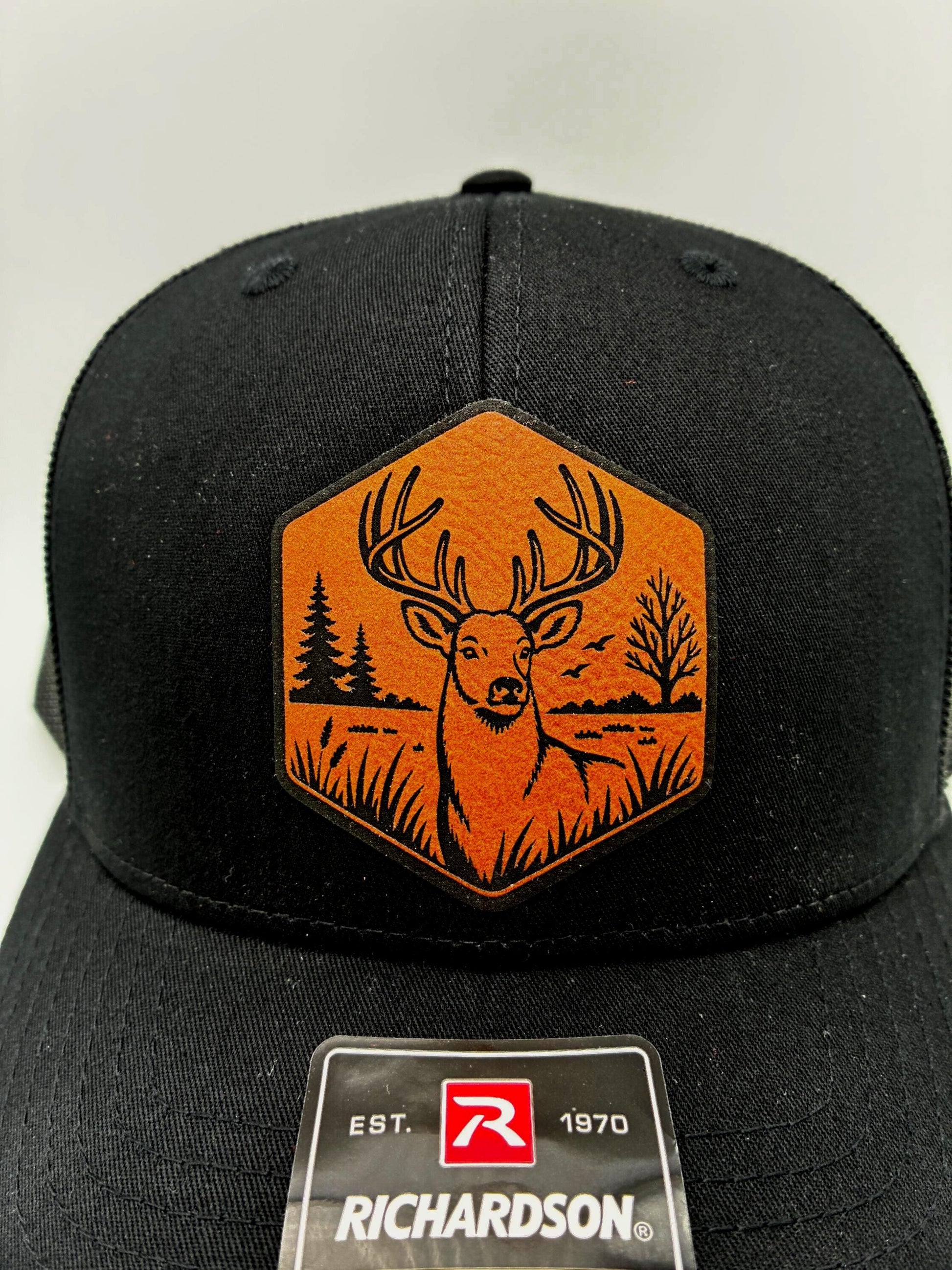 Buck Deer Hunting Hat with Engraved Patch | Richardson 112 & Flexfit 110 Snapback Hat | Deer Hunter Gift | Whitetail Trucker Hat