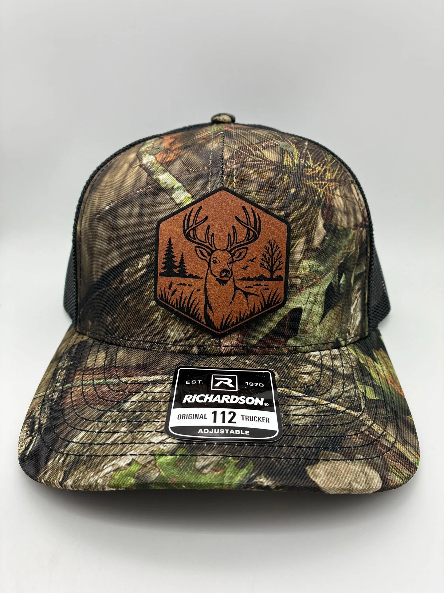 Buck Deer Hunting Hat with Engraved Patch | Richardson 112 & Flexfit 110 Snapback Hat | Deer Hunter Gift | Whitetail Trucker Hat