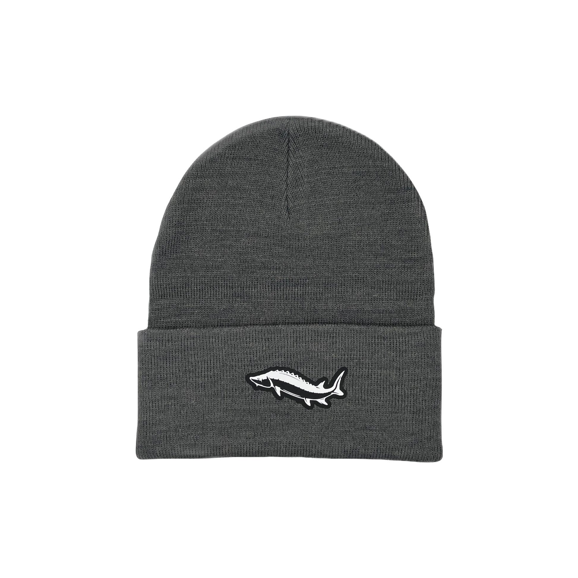Sturgeon Dark Gray Winter Cuffed Knit Hat, Fish