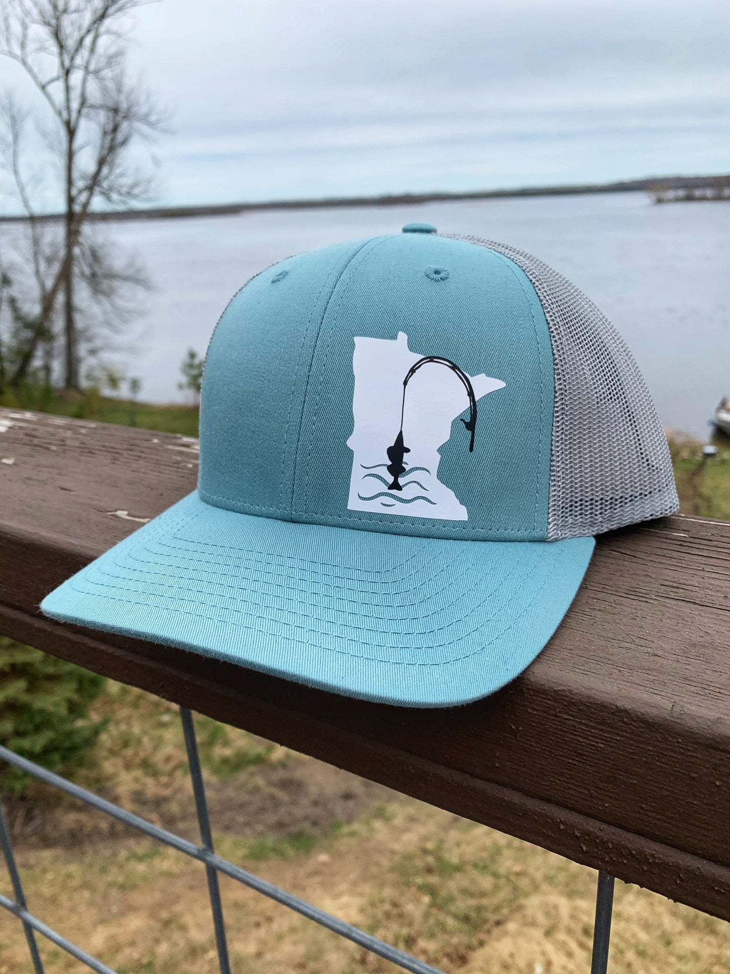 Any State SUMMER Fishing SnapBack Hat in Smoke Blue/Aluminum Mesh Low Profile | Walleye | Crappie | Richardson |
