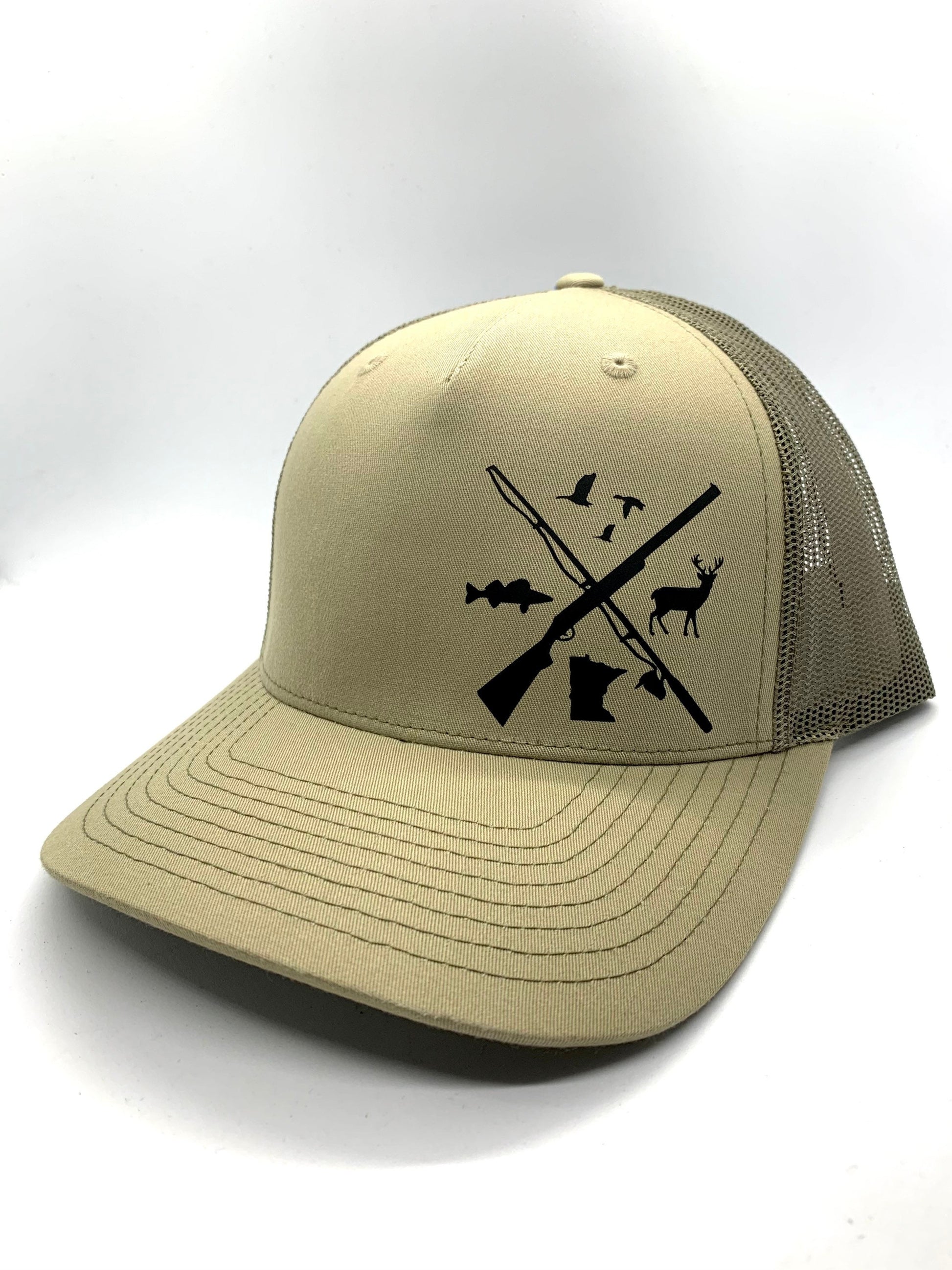 ANY STATE Waterfowl/Walleye/Buck Richardson Snapback Adjustable Hat in Pale/Khaki and Loden Mesh Color Deer-Ducks
