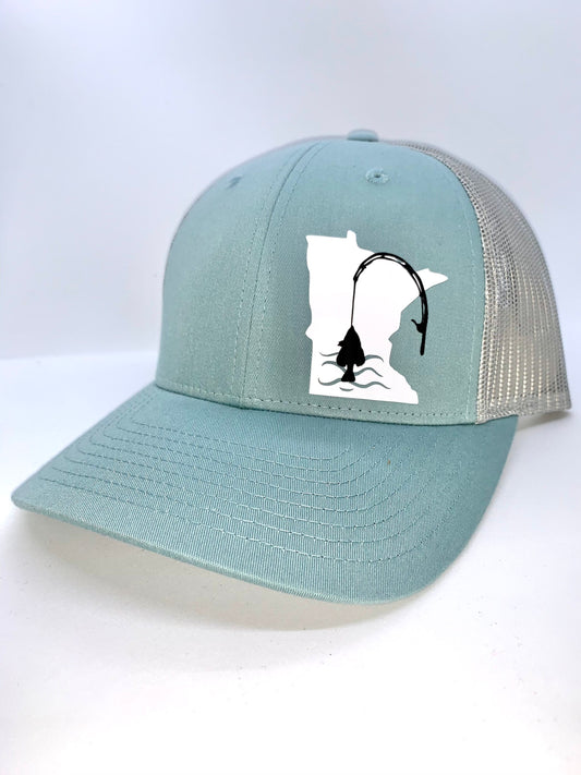 Any State SUMMER Fishing SnapBack Hat in Smoke Blue/Aluminum Mesh Low Profile | Walleye | Crappie | Richardson |