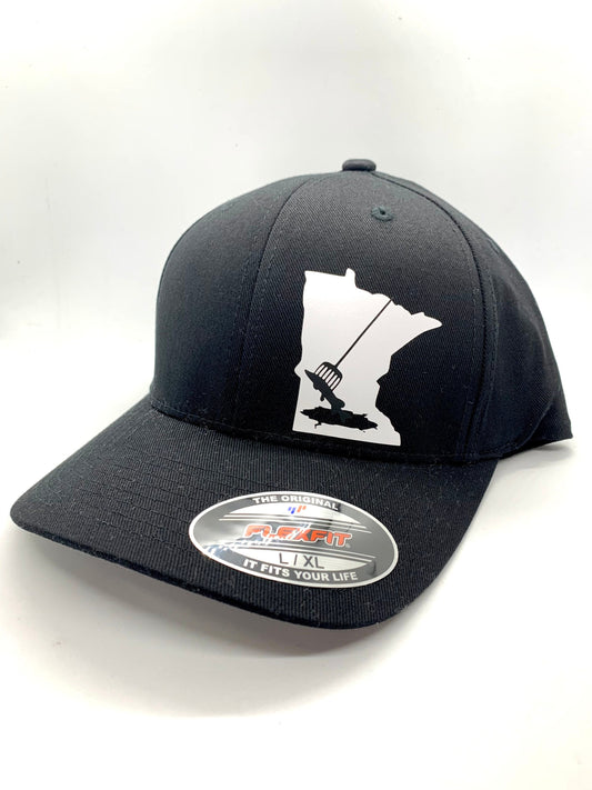 Any State ICE Spear Fishing Black Flexfit Fitted Hat in Multiple Sizes