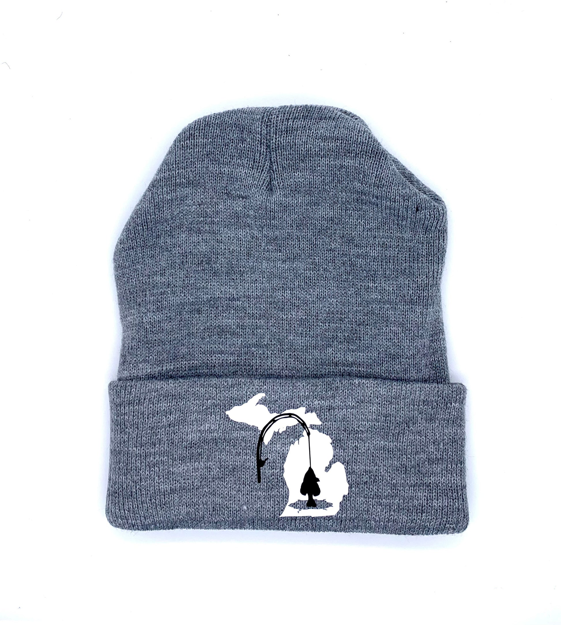 Michigan Ice Fishing Winter Medium Gray Knit Hat