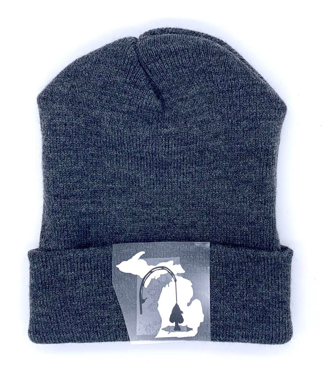 Michigan Ice Fishing Winter Medium Gray Knit Hat