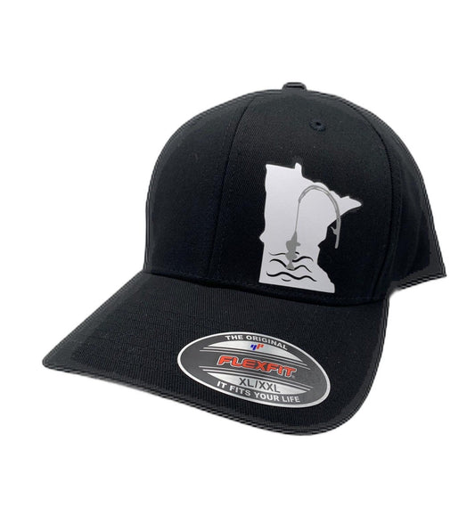ANY STATE Summer Fishing Black Flexfit Fitted Hat in Multiple Sizes