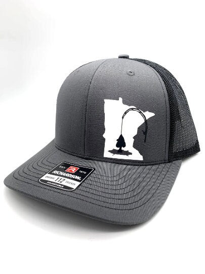 Any State Tip up Ice Fishing Black Flexfit Fitted Hat Walleye Northern Pike  