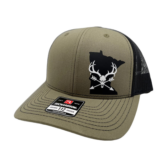 Any State Deer Skull and Arrows Loden and Black Mesh Richardson SnapBack Adjustable Hat